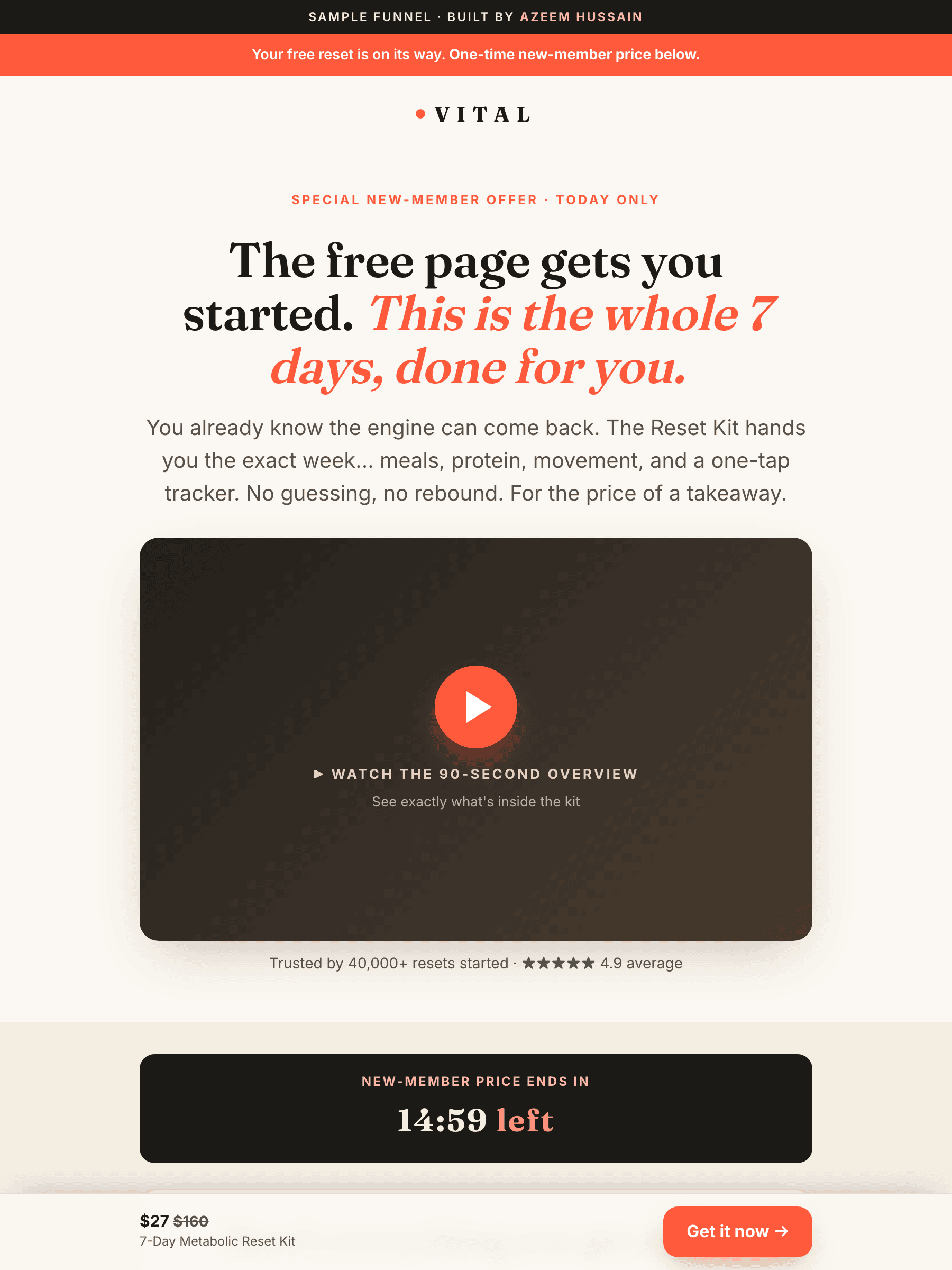 Front-end offer page
