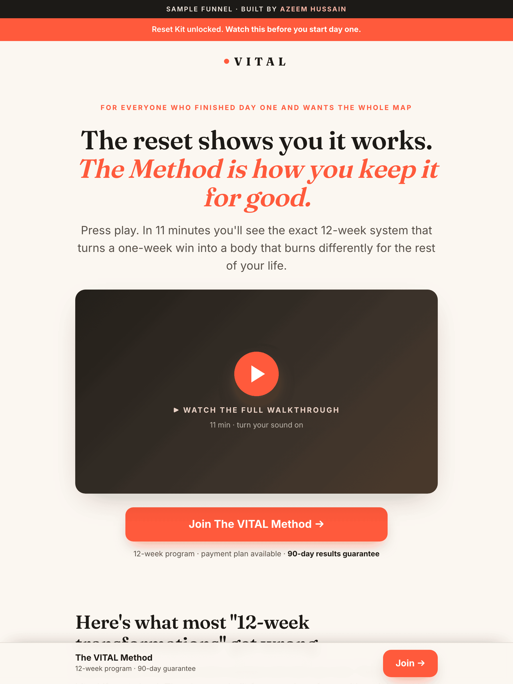 Video sales letter page
