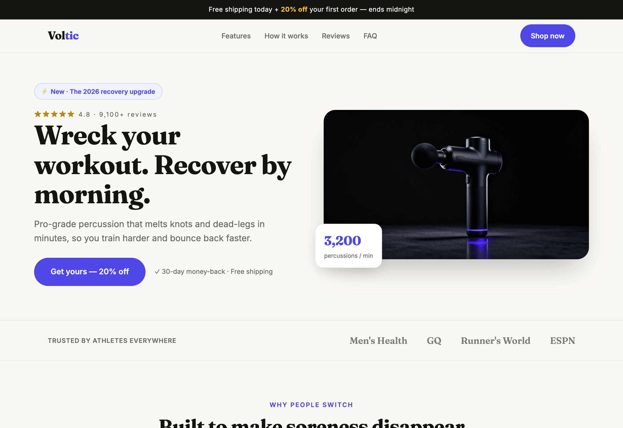 Percussion recovery device landing page