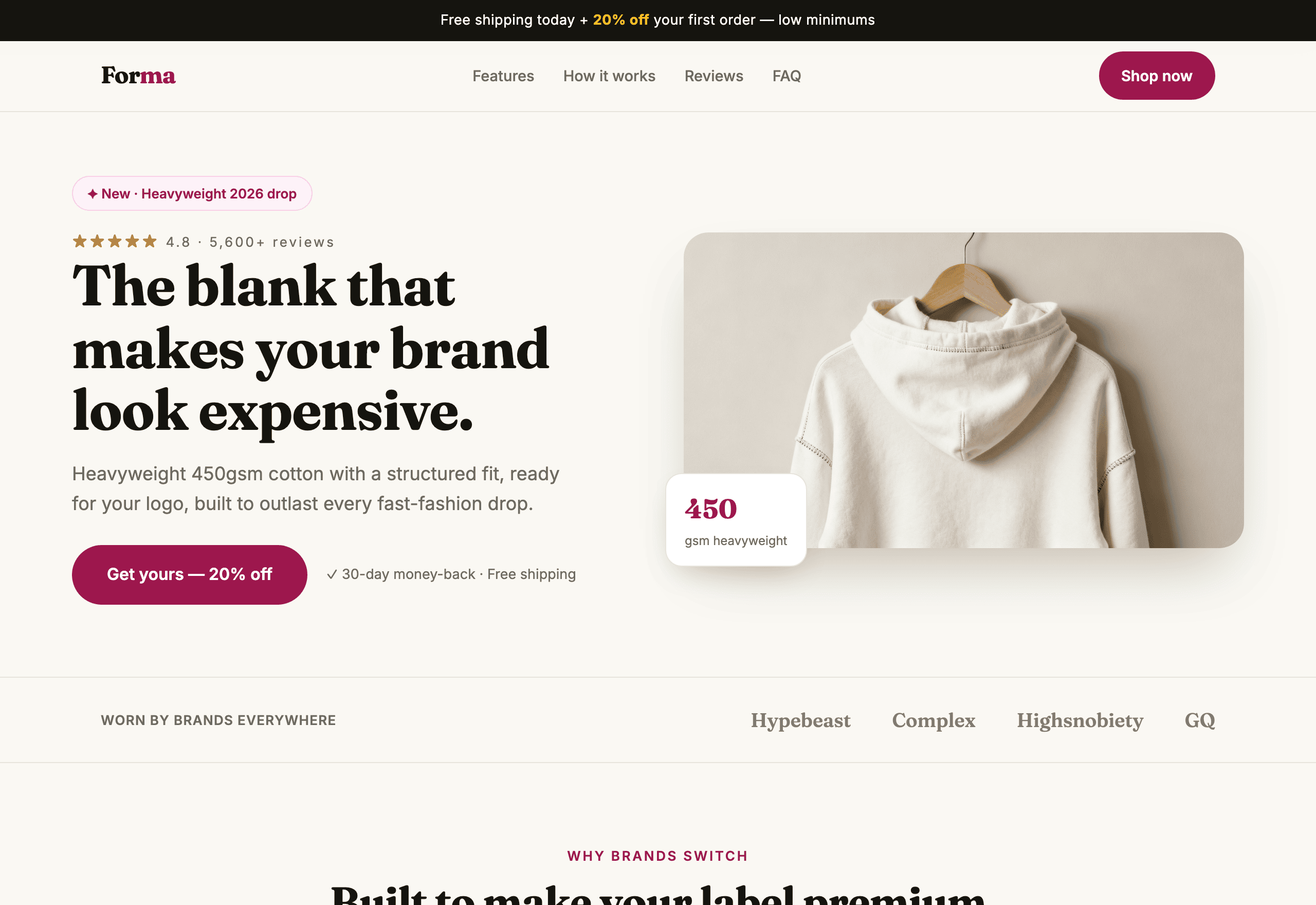 Heavyweight custom apparel landing page