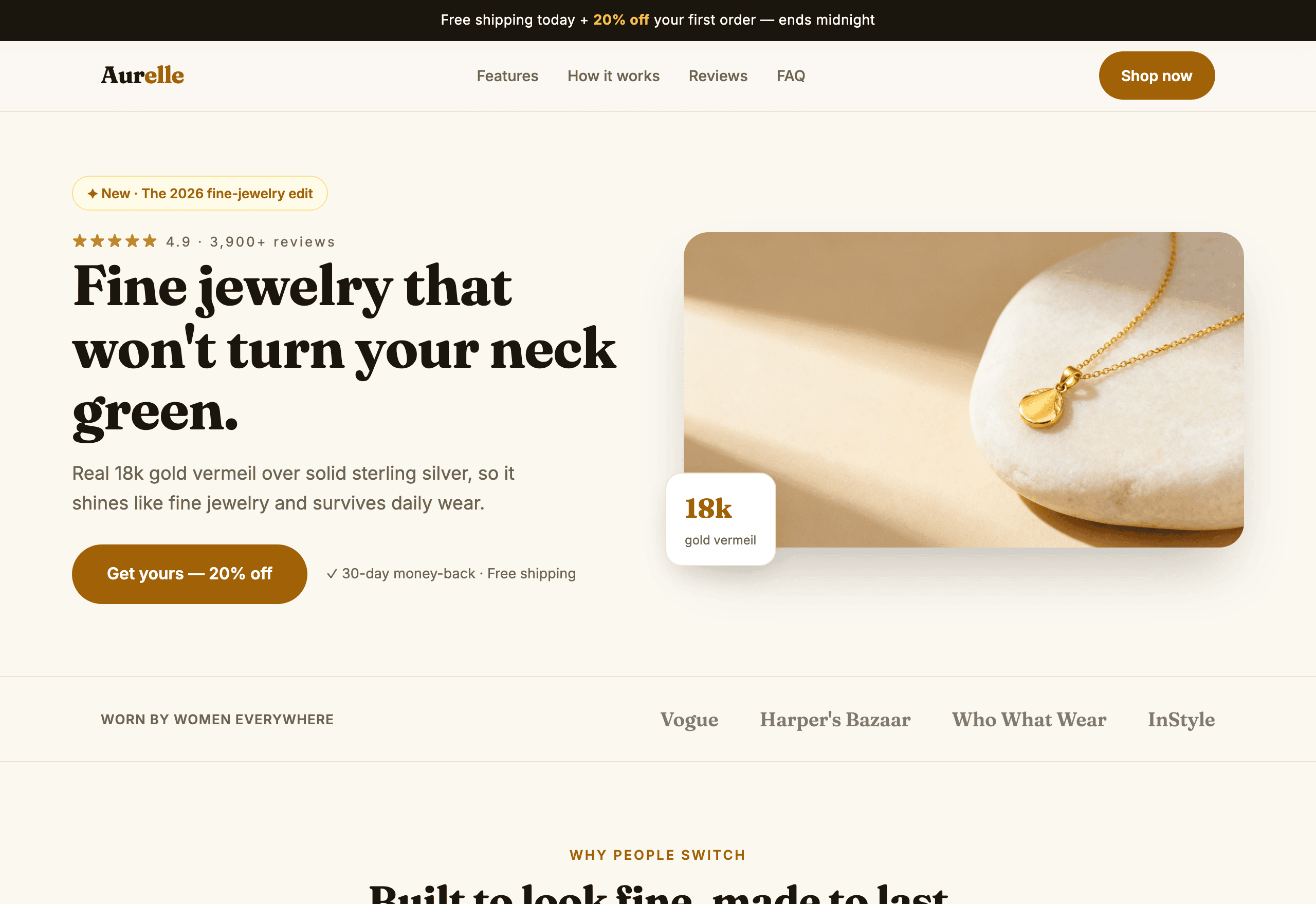 18k gold vermeil necklace landing page